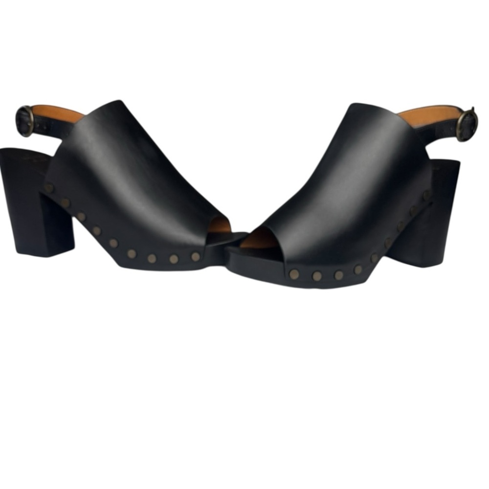 Sezane Black Leather Mules with Gold Accents - Picture 5 of 10